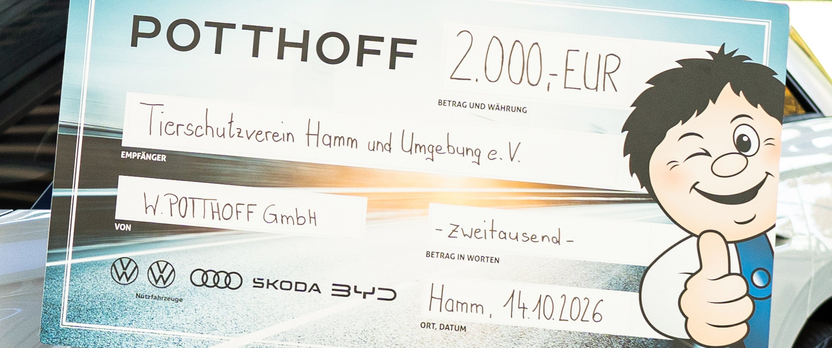 Herobild: Autohaus POTTHOFF setzt sich für das Tierheim Hamm ein: Spendenübergabe von 2.00...