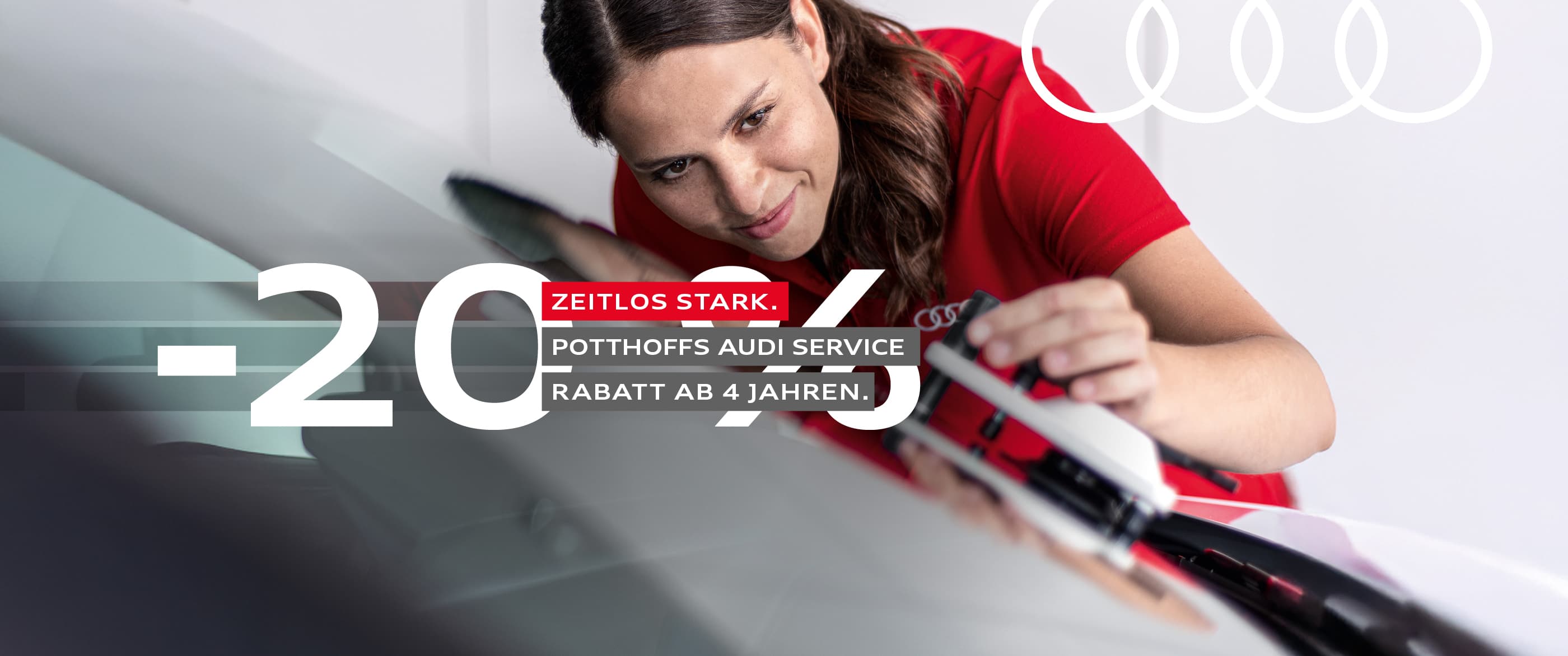 Herobild: Mehr für Sie und Ihren Audi, mit Service der überzeugt und 20 % Rabatt, der bege...