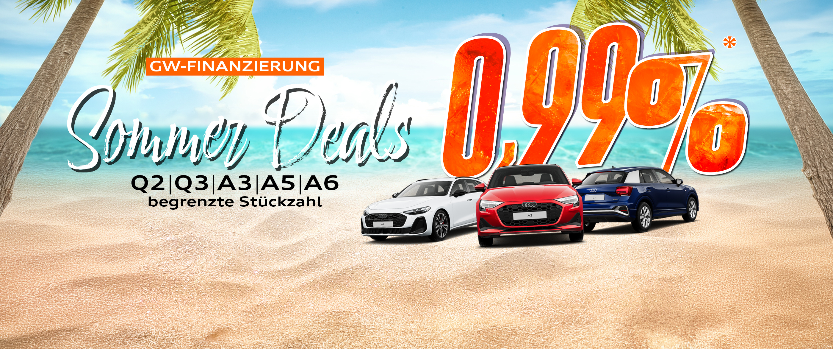 Herobild: Die Audi Gebrauchtwagen :plus Sommerdeals! Sichern Sie sich ausgewählte Modelle...