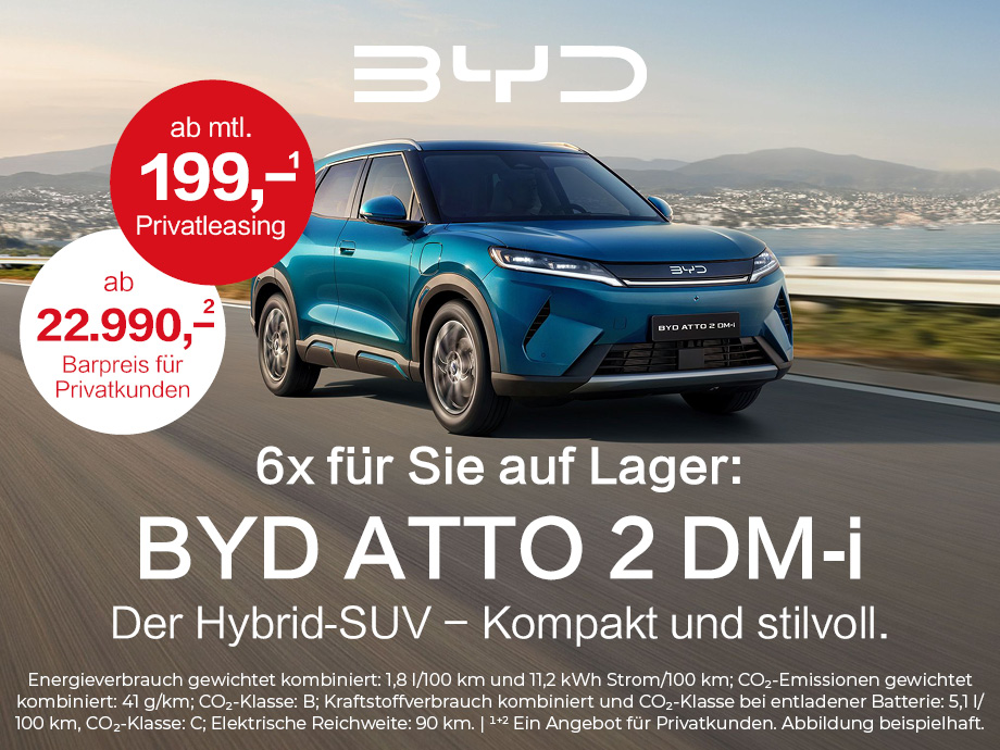 Illustration: Auf Lager: Sichern Sie sich einen der letzten BYD ATTO 2 DM-i schon ab 199,- €¹...