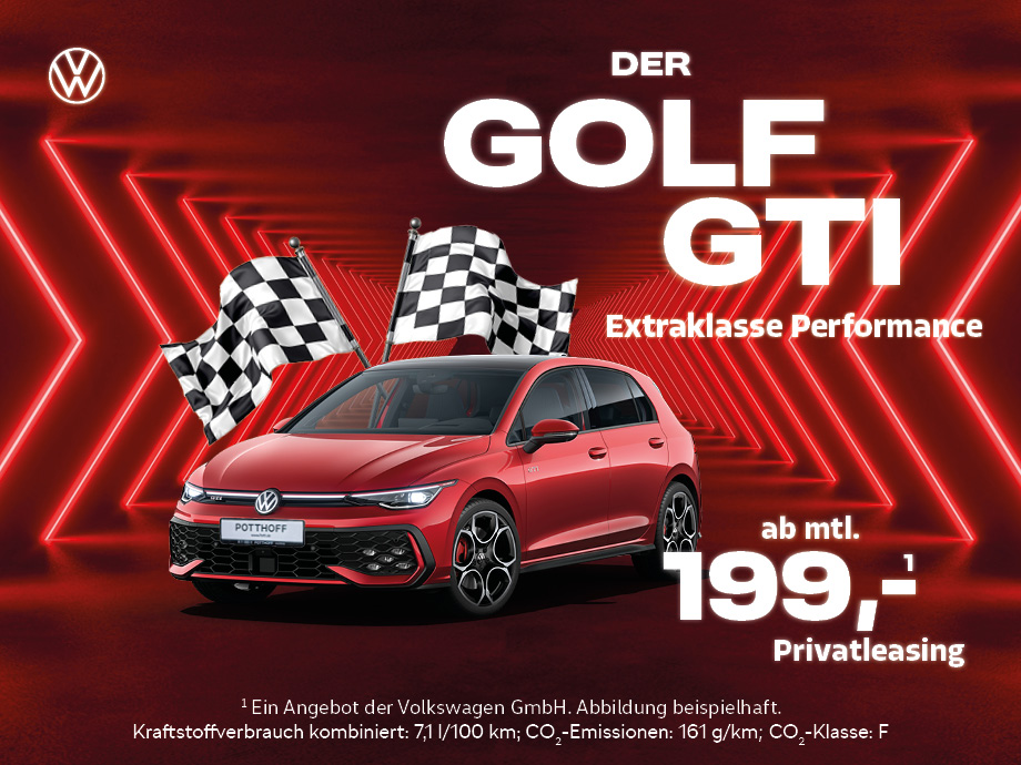 Der Golf GTI im Privatleasing ab mtl. nur 199,- €¹ – Purer Fahrspaß, der Blicke fängt.