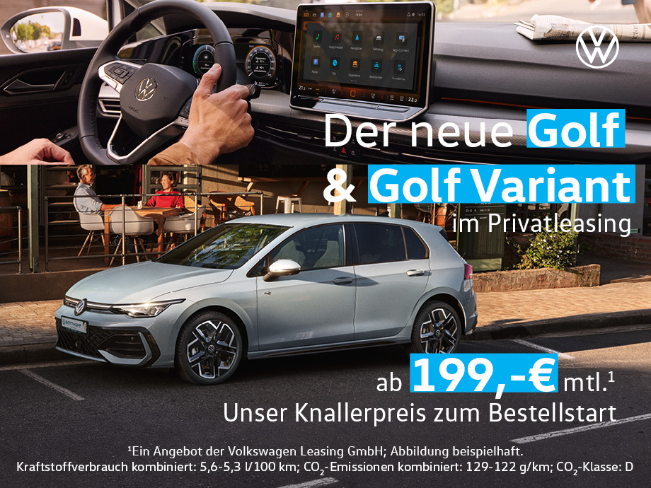 Knallerpreis zum Bestellstart – jetzt ab 199,- € mtl.¹ Der neue Golf ab jetzt bei POTTHOFF konfigurier- und bestellbar!