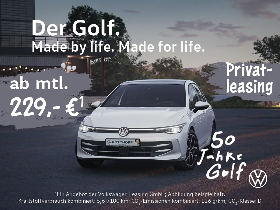Der neue Golf in der 50-Years Sonderedition für Sie – ab 229,- € mtl.¹ für Privatkunden. Schnell sein lohnt sich!