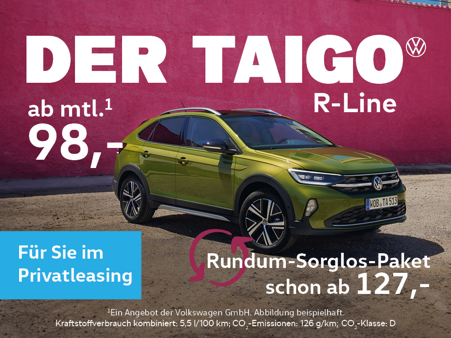 Der Taigo R-Line von Volkswagen im Privatleasing – jetzt schon für mtl. 98,- €¹