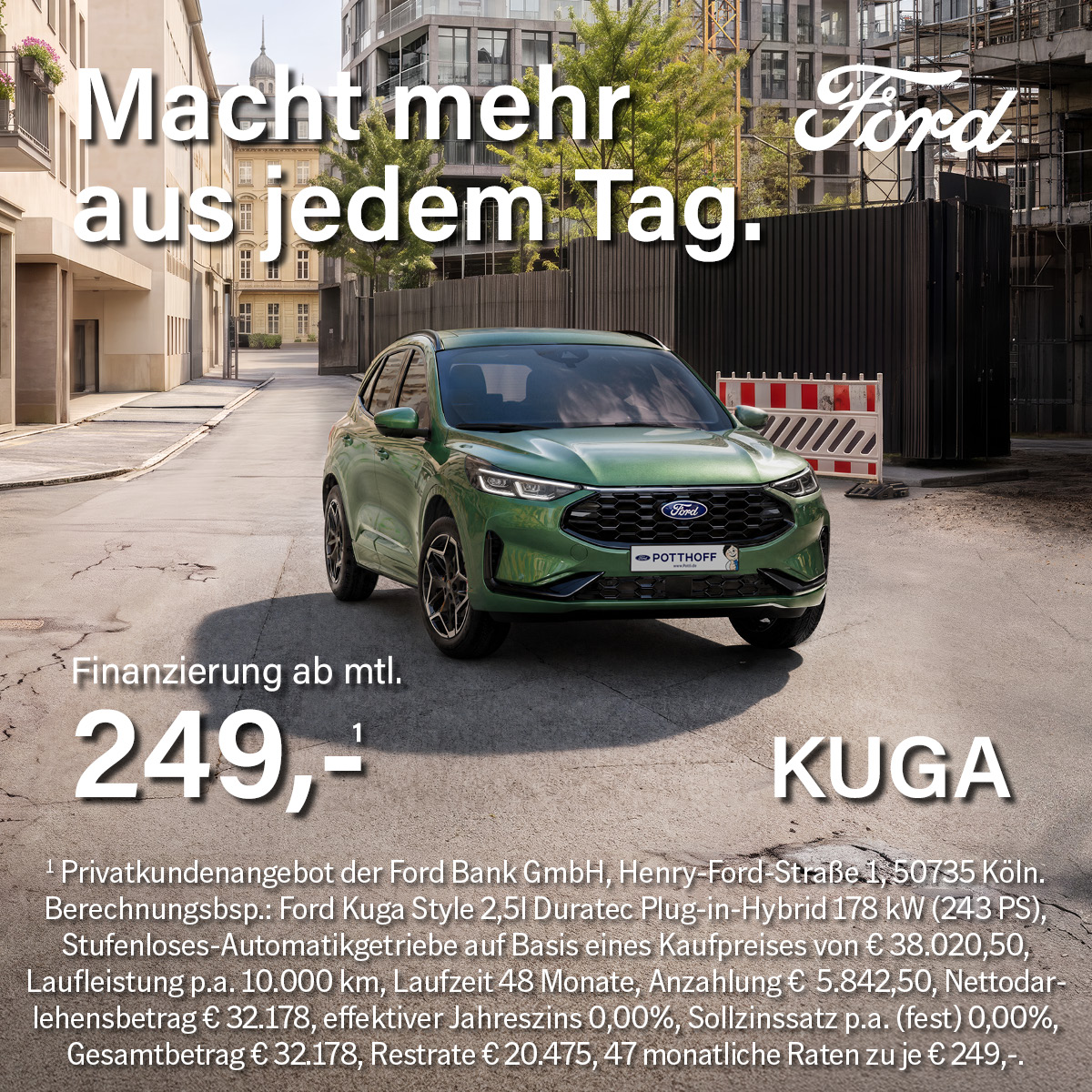 Illustration: Der Ford Kuga in der 0 %-Finanzierung für Gewerbekunden ab 249,- €¹ mtl.