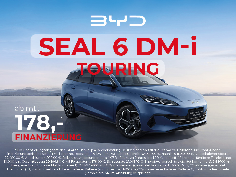 Illustration: Für Vorausdenker und -Fahrer. BYD SEAL 6 DM-i Touring Finanzierung ab 178,- €¹ m...