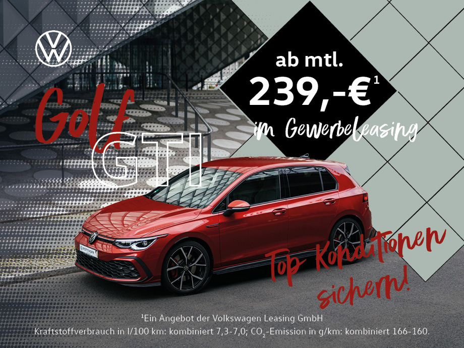 VW Golf GTI-Kracher bei POTTHOFF – jetzt schon für 239,- € mtl.¹ top ausgestattet im Business-Deal!