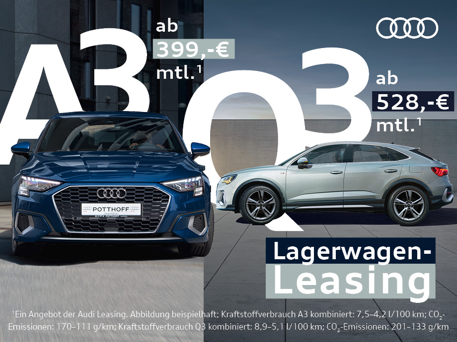 Erstklassiges Lagerwagen-Leasing bei POTTHOFF – jetzt den Audi A3 und Q3 günstig leasen. Sofort verfügbar und top ausgestattet!