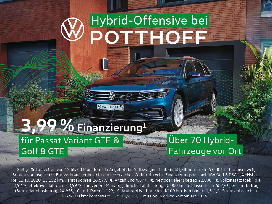 Hybrid-Offensive bei POTTHOFF – VW 3,99 % Sonderfinanzierung auf unsere Hybrid-Modelle!