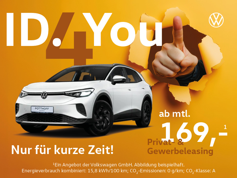 Der ID.4 you – jetzt ab 169,- € mtl. elektrisch durchstarten, aber nur für kurze Zeit!