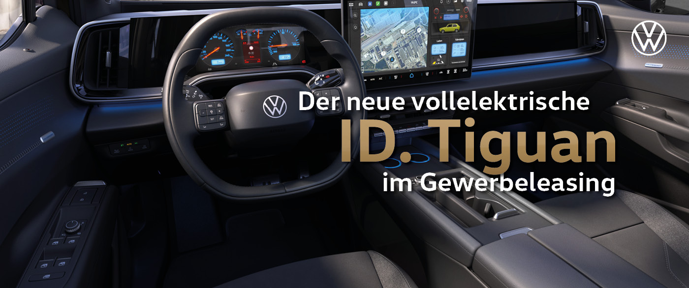 Herobild: So neu. So vertraut. Jetzt im Gewerbeleasing: der neue VW ID. Tiguan – ab sofort...