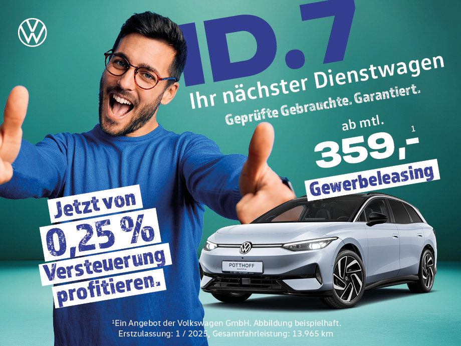 ID.7 – Ihr nächster Dienstwagen steht bei POTTHOFF! Jetzt ab mtl. 359,- €¹ leasen und von...