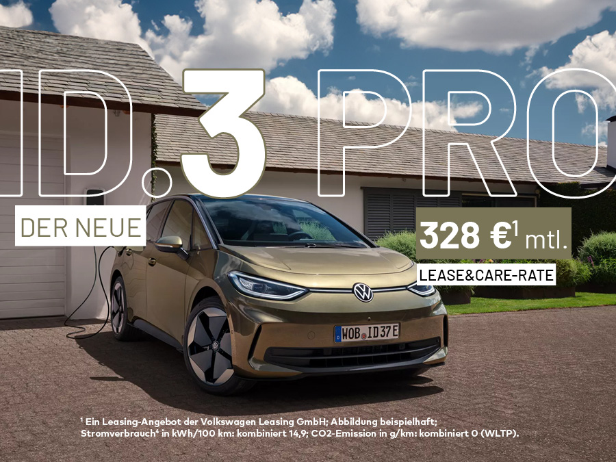 Ihr neuer Volkswagen ID.3 Pro zur entspannten Lease und Care Rate von 328,- €¹ inkl. Wartungspaket als Gewerbekunde.