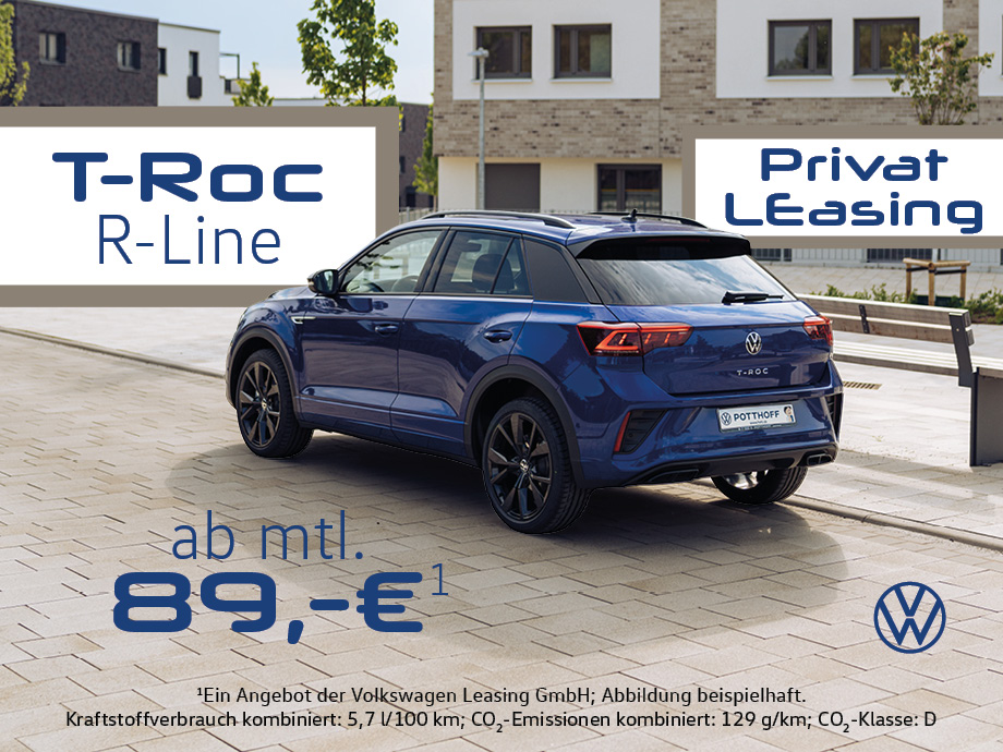 Nur noch diesen März –  der VW T-Roc R-Line jetzt für 89,- € mtl.¹! Jetzt nur für Privatkunden.