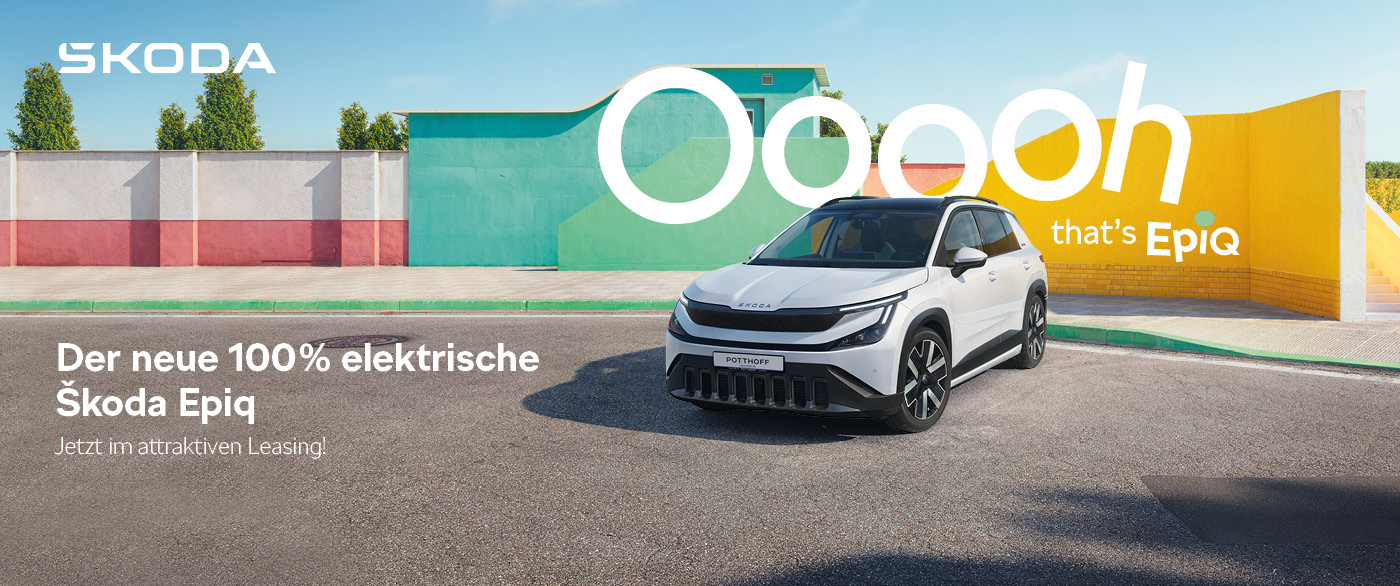 Herobild: Der neue Škoda Epiq im Privat- und Gewerbeleasing schon ab epischen 99,- €¹ mtl....