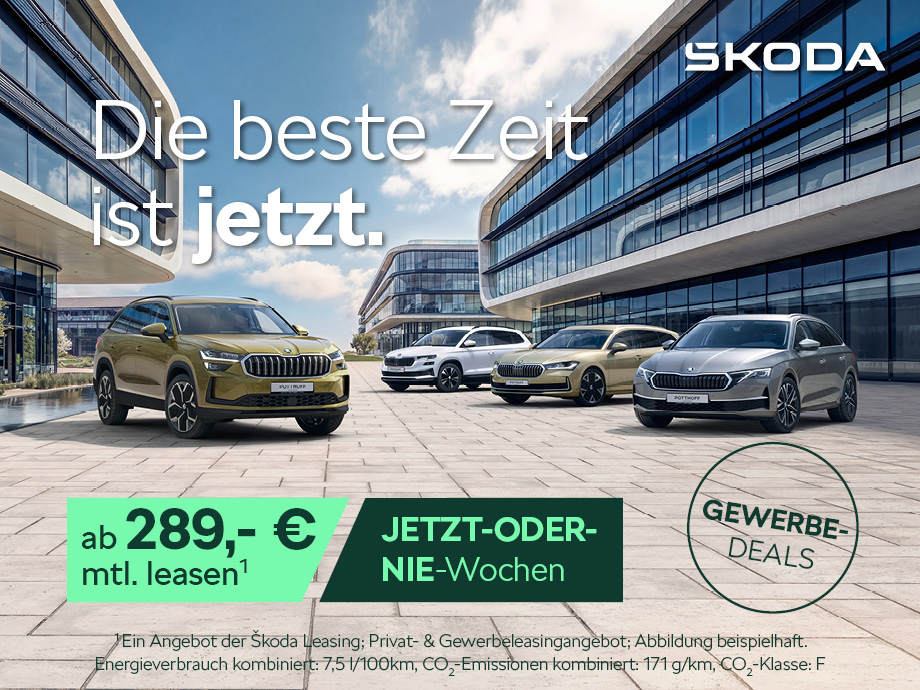 Die beste Zeit ist jetzt. Profitieren Sie von unseren Gewerbeleasing-Deals in den Škoda JE...