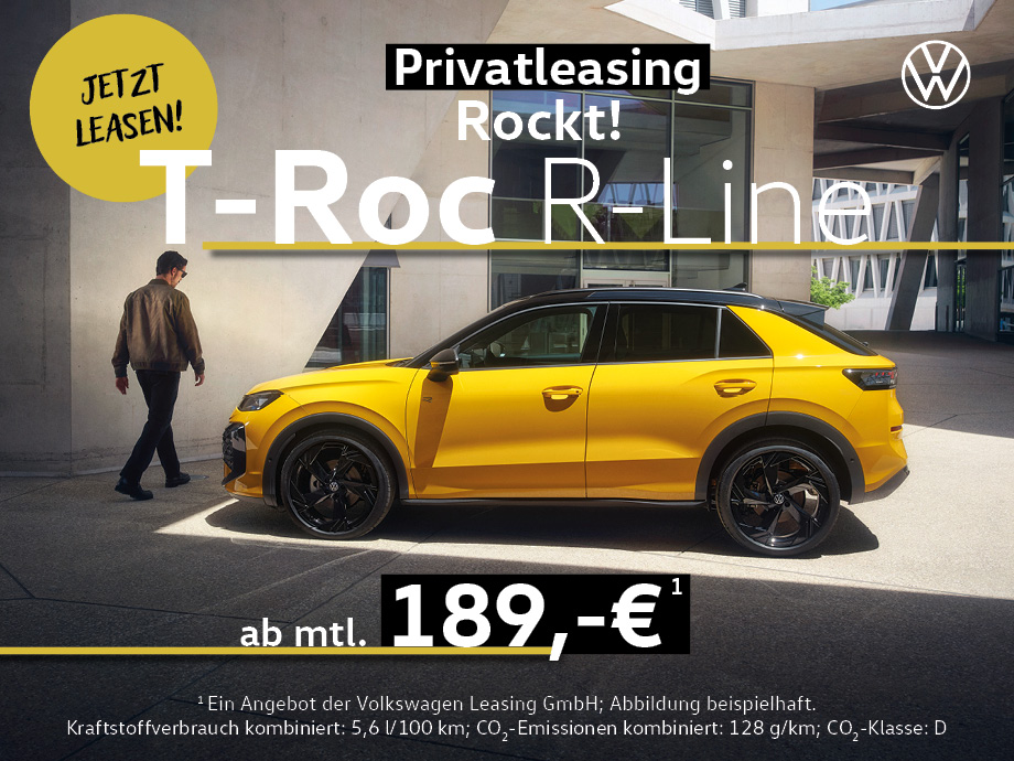 T-Roc R-Line ab 189,- €¹ mtl. – Mehr Fahrspaß. Mehr Ausstattung. Und maximal sportlich. Je...