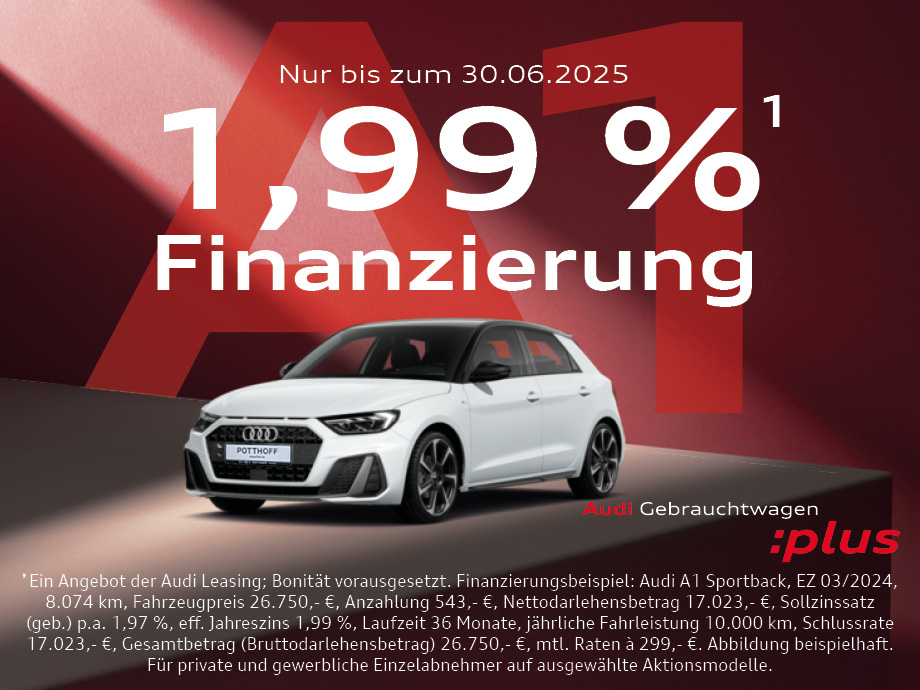 Top-Rate für Top-Fahrspaß – Audi A1 Jahreswagen ab 1,99 %¹ finanzieren