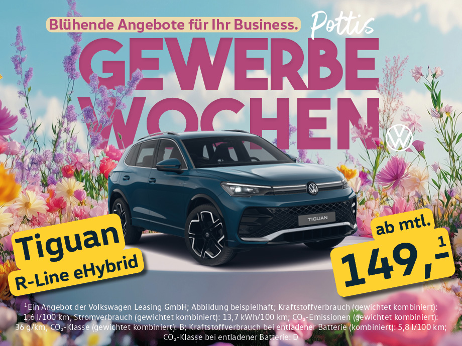 Illustration: Starke Angebote für starke Unternehmen. Jetzt einsteigen und den VW Tiguan R-Lin...