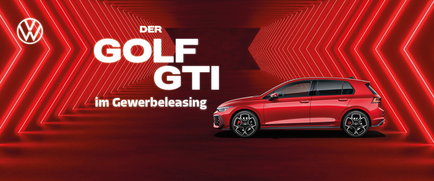 Herobild: Der Herzschlag des Asphalts. Der VW Golf GTI im Gewerbeleasing schon ab 289,- €¹...
