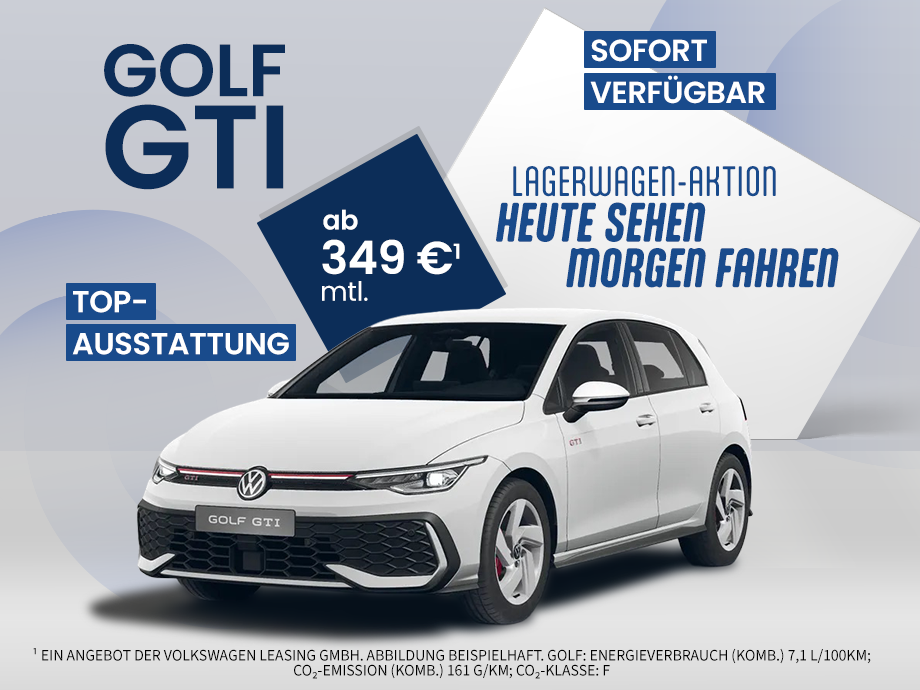 Illustration: Der VW Golf GTI als Lager-Neuwagen für 349,- €¹ bei POTTHOFF!