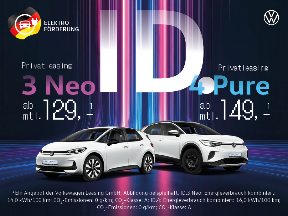 Illustration: Jetzt elektrisch durchstarten – der VW ID.3 Neo und ID.4 im attraktiven Privatle...