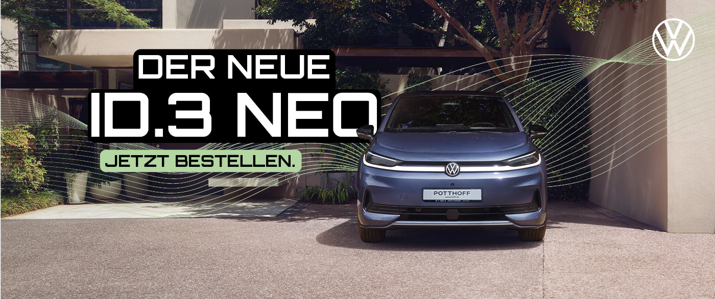 Herobild: Brandneu und ab sofort bestellbar. Der VW ID.3 Neo ab 178,- €¹ mtl. bei POTTHOFF...