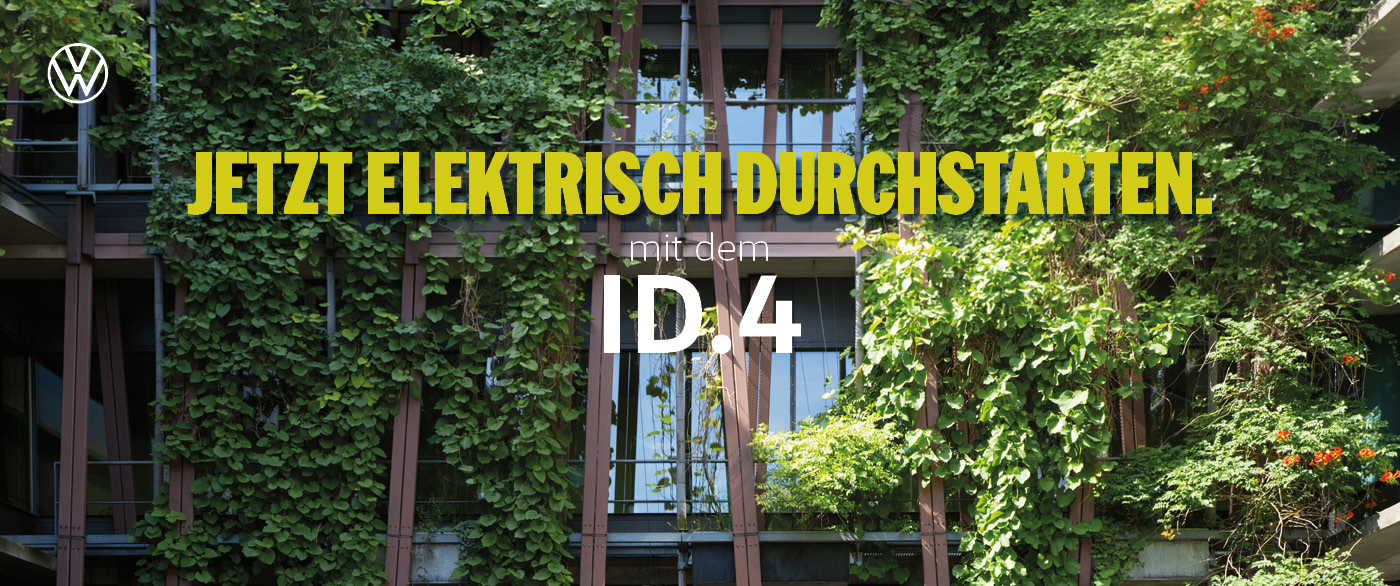 Herobild: Weniger tanken. Mehr fahren. Der VW ID.4 im Privatleasing schon ab 299,- €¹ mtl.