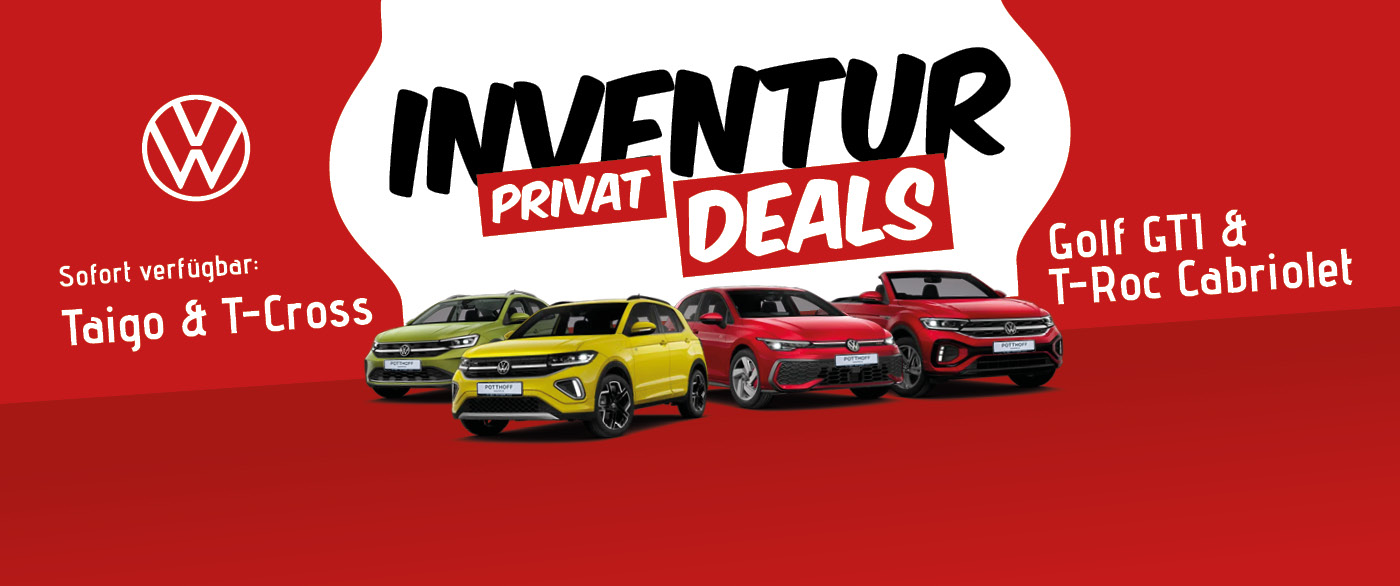 Herobild: Inventur-Kracher bei POTTHOFF: Volkswagen Privat-Leasing ab 129,- €¹ mtl. sicher...