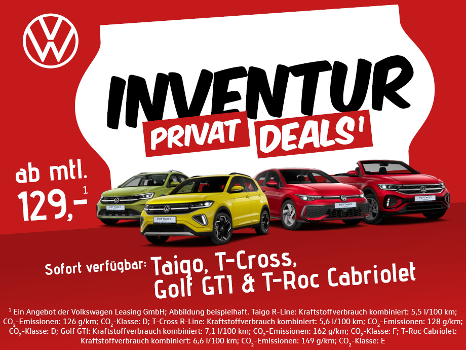 Inventur-Kracher bei POTTHOFF: Volkswagen Privat-Leasing ab 129,- €¹ sichern!
