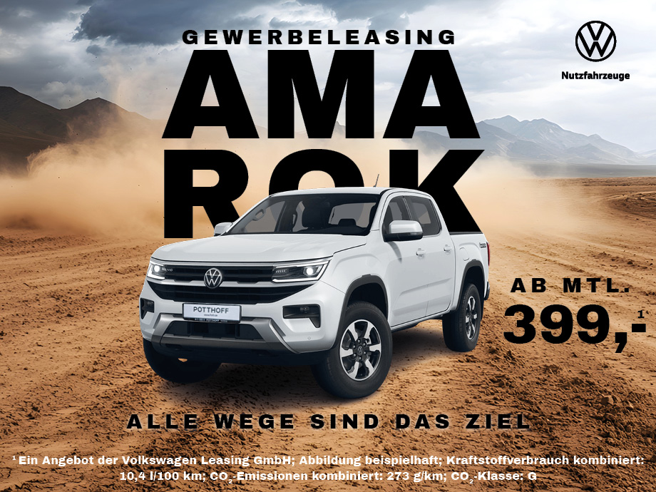 Für mehr als nur von A nach B. Der VW Amarok im Gewerbeleasing schon ab 399,- €¹ mtl.