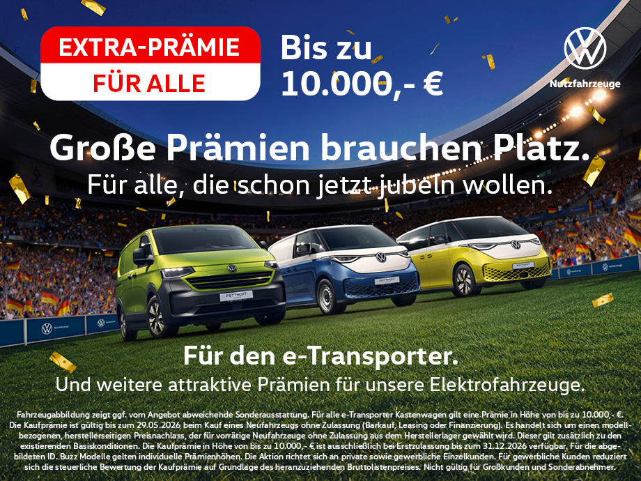 Der VW ID. Buzz Cargo und VW e-Transporter im Gewerbeleasing bei POTTHOFF! Jetzt Prämie si...