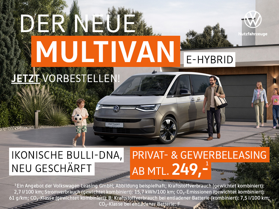 Ikonische DNA neu geschärft! Der VW Mutlivan Trend eHybrid im Leasing, schon ab 249,- €¹ m...