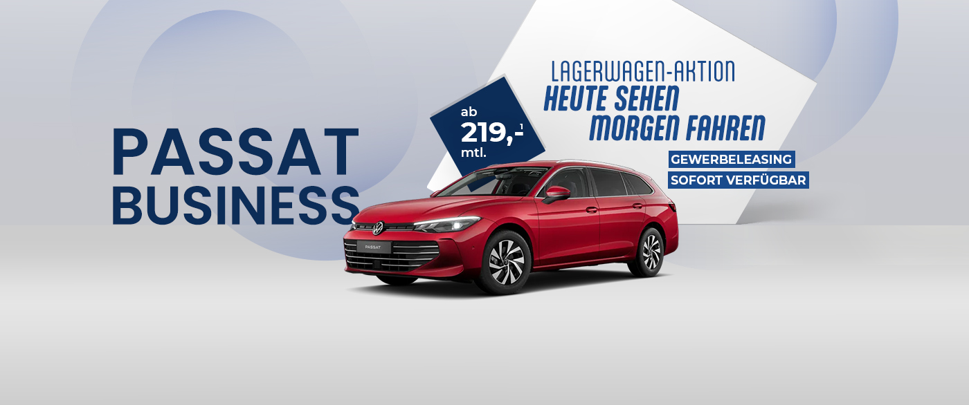 Herobild: Nur noch für kurze Zeit! Der VW Passat Business als Lagerwagen im Gewerbeleasing...