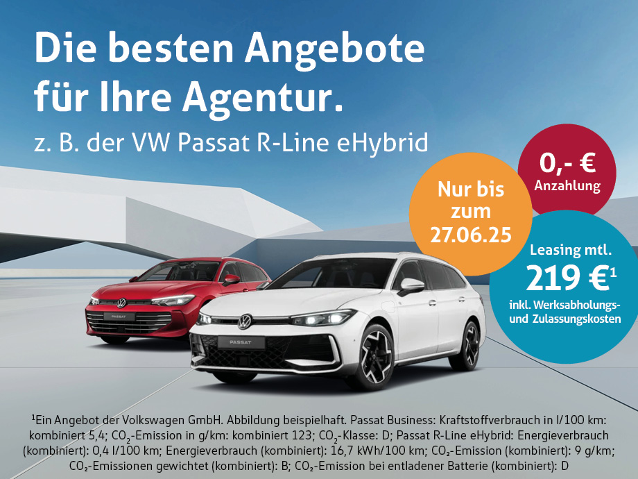 ALARMSTUFE DEAL: VW Passat e-Hybrid für nur 219,- € mtl.¹ im Gewerbeleasing sichern!