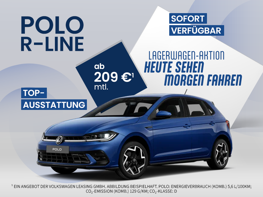 Illustration: Der VW Polo R-Line als Lager-Neuwagen ab 209,- €¹ bei POTTHOFF!
