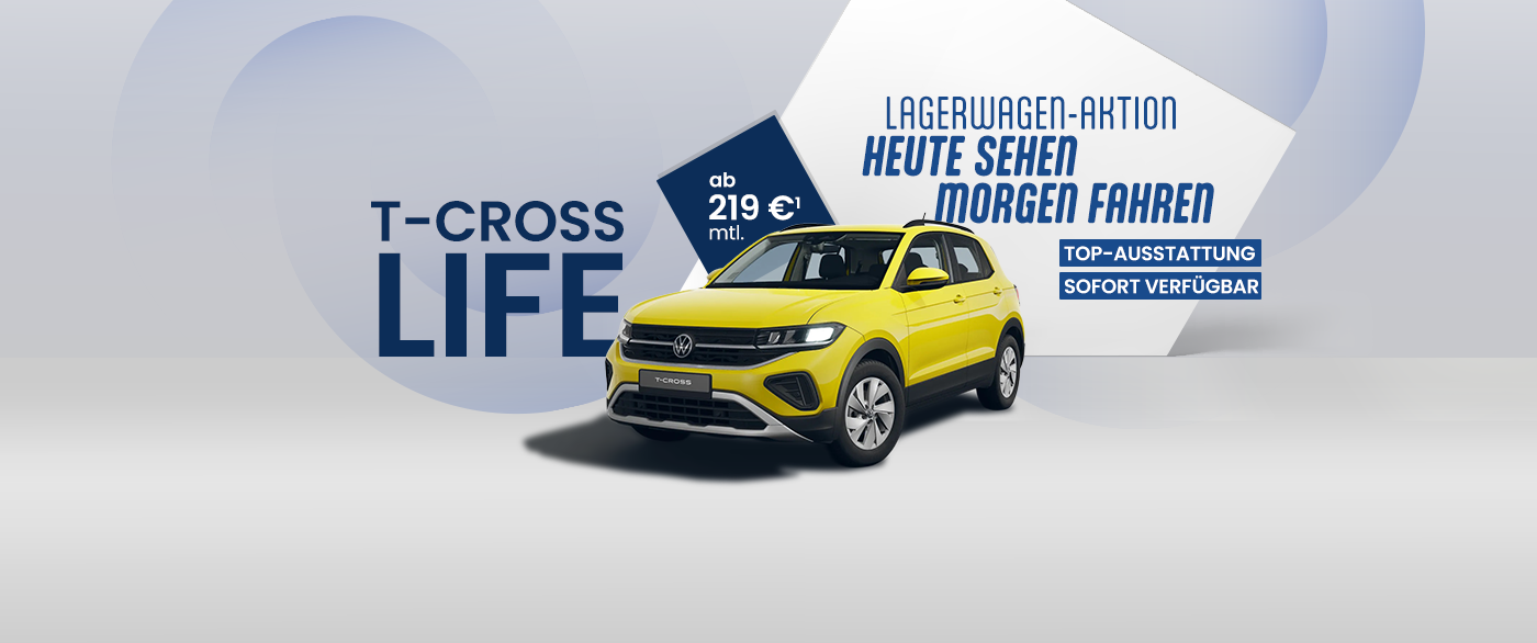 Herobild: Der VW T-Cross Life als Lager-Neuwagen für 219,- €¹ bei POTTHOFF!