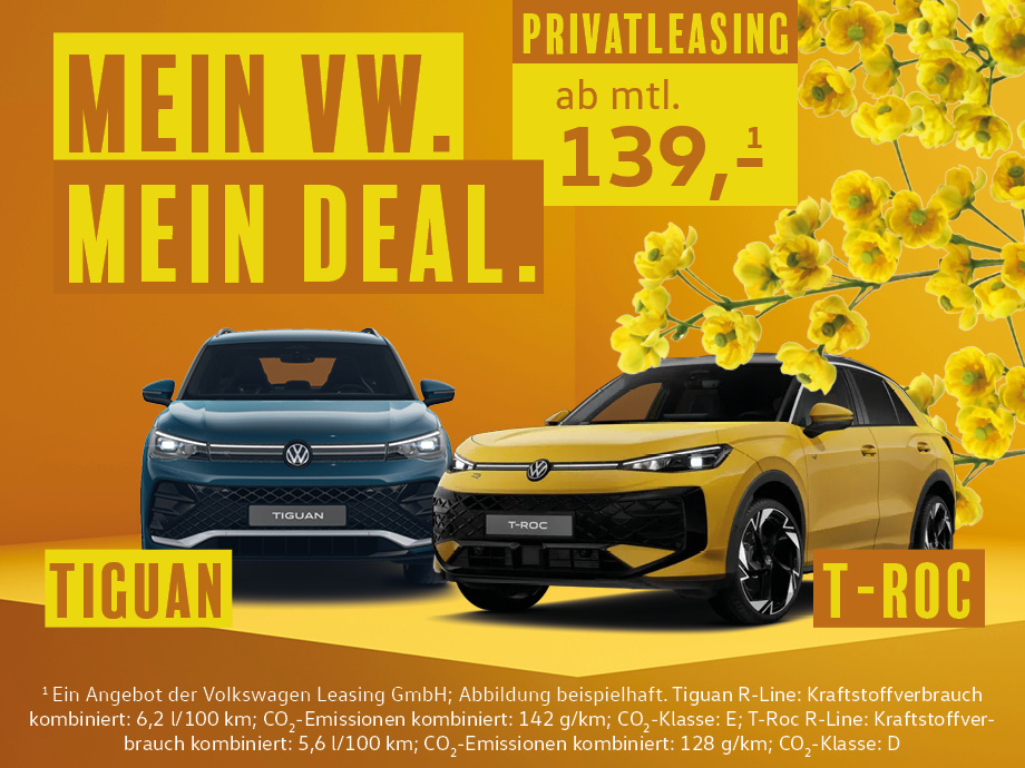 Illustration: T-Roc R-Line und Tiguan R-Line im Privatleasing bei POTTHOFF