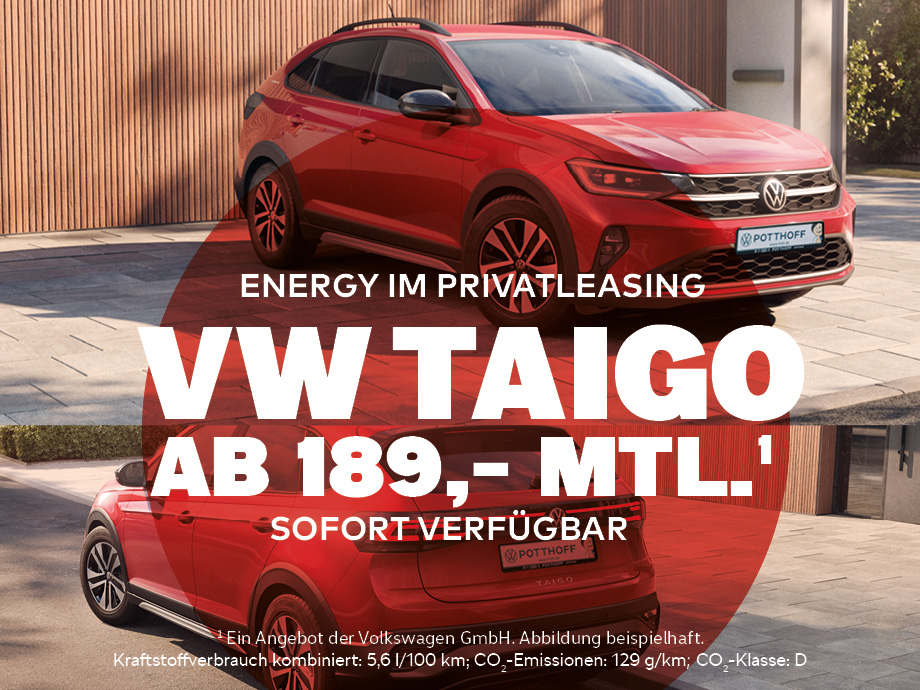 Coupé. Kompakt. Klasse. Der VW Taigo als ENERGY im Privatleasing, für 189,- €¹ mtl.