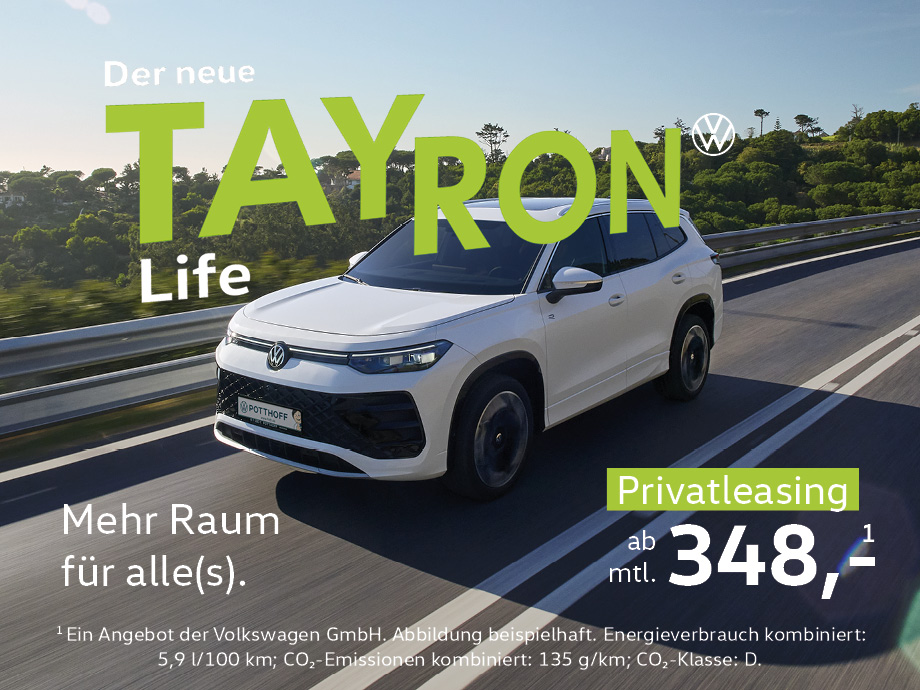 Jetzt zugreifen: Leasen Sie den neuen VW Tayron als Privatkunde bereits ab mtl. 348,- €¹!