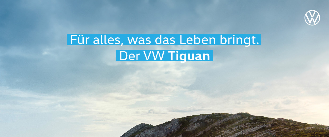 Herobild: Abenteuer Leben mit dem Tiguan R-Line im Privatleasing schon ab 199,- €¹ mtl.